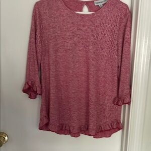 Women's Red Striped Top with Ruffle Hem